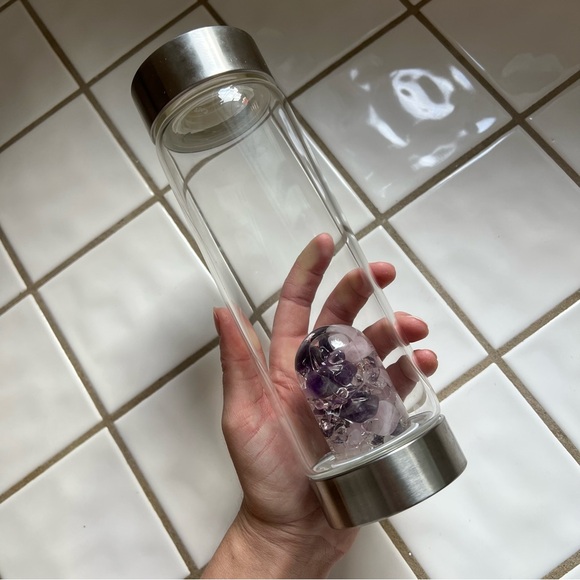 VitaJuwel Via Wellness Water Bottle Amethyst Rose Quartz Clear Quartz - Picture 2 of 10